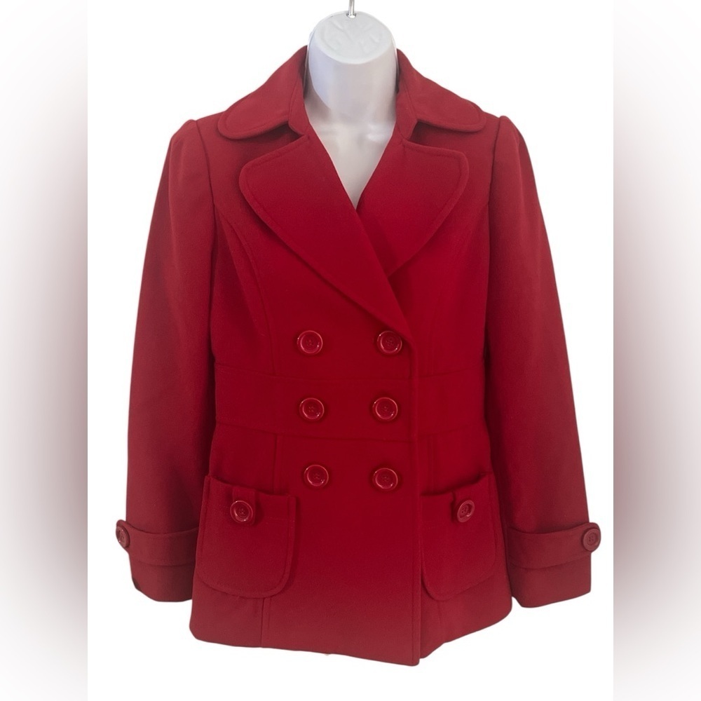 Forever 21 Red Double-Breasted Pea Coat Sz/S.
